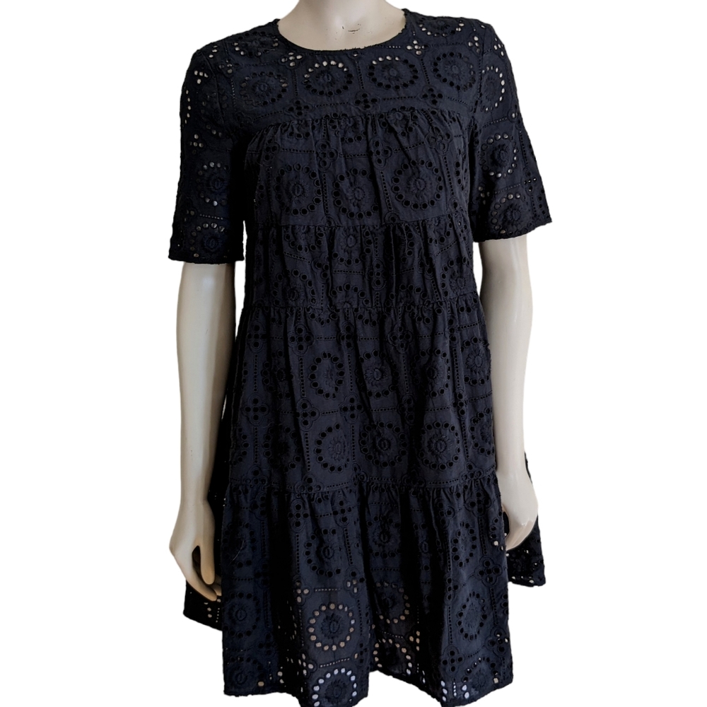 STAUD Hyacinth Black Eyelet Mini Dress Size Small